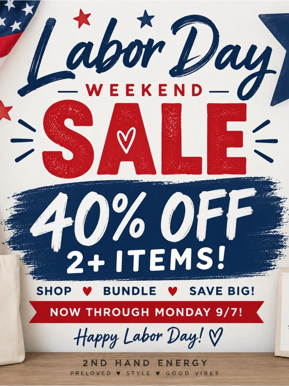 Labor Day Sale Wall Art Poster - Red & Blue